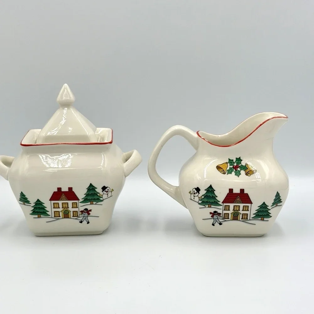 VTG 80s Jamestown China Joy of Christmas‎ Sugar Creamer Stoneware Set